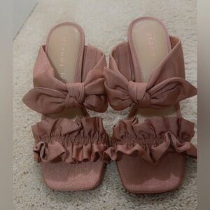Gianni Bini Dusty Rose Bow Ruffle Slide Heels